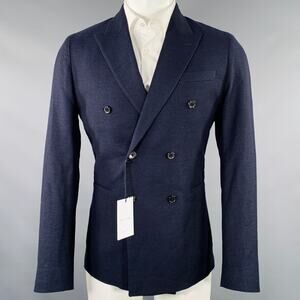 PAUL SMITH Size 40 Navy Wool Linen Peak Lapel Sport Coat